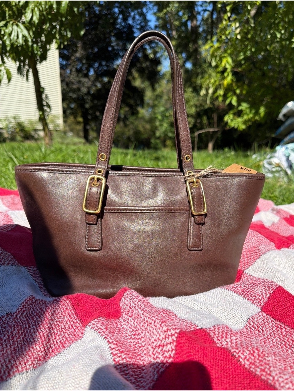 Coach vintage brown chocolate mini market tote brass hardware 9846 minimalist